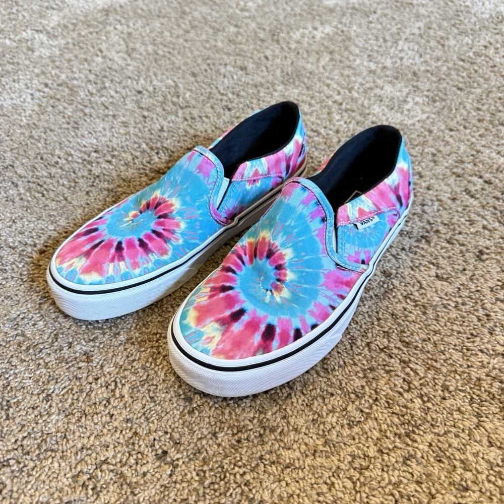 Vans Tie Dye Slip On Skate Shoes Sneakers Sz 7 Colorful Skater Grunge EUC